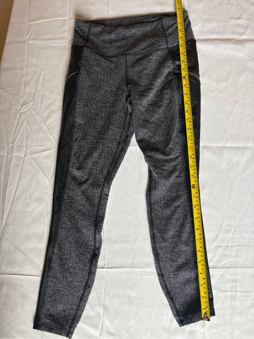 Athleta Herringbone Moto Leggings SP Gray Black Faux Leather Trim